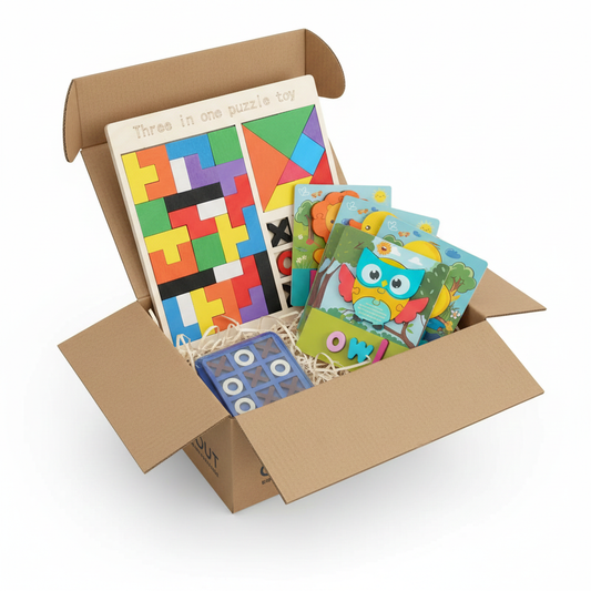 Wonder Wood | Brain Teaser Kit | Ages 5-8 Years | 3-in-1 Puzzle + Strategy Games